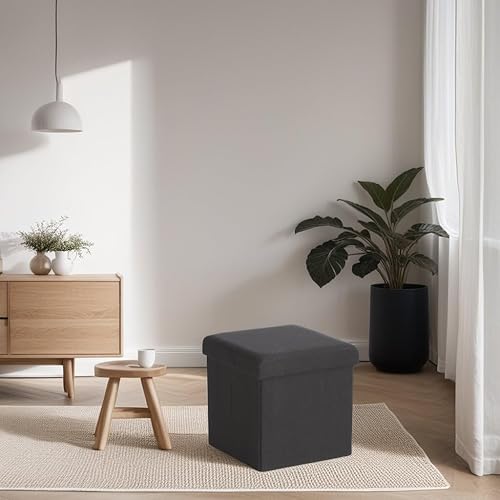 Miniatura 4 de KIOOTTO Otomana plegable y banco de almacenamiento, reposapiés de lino de 15 pulgadas, ideal para sala de estar, dormitorio, dormitorio, duradero y