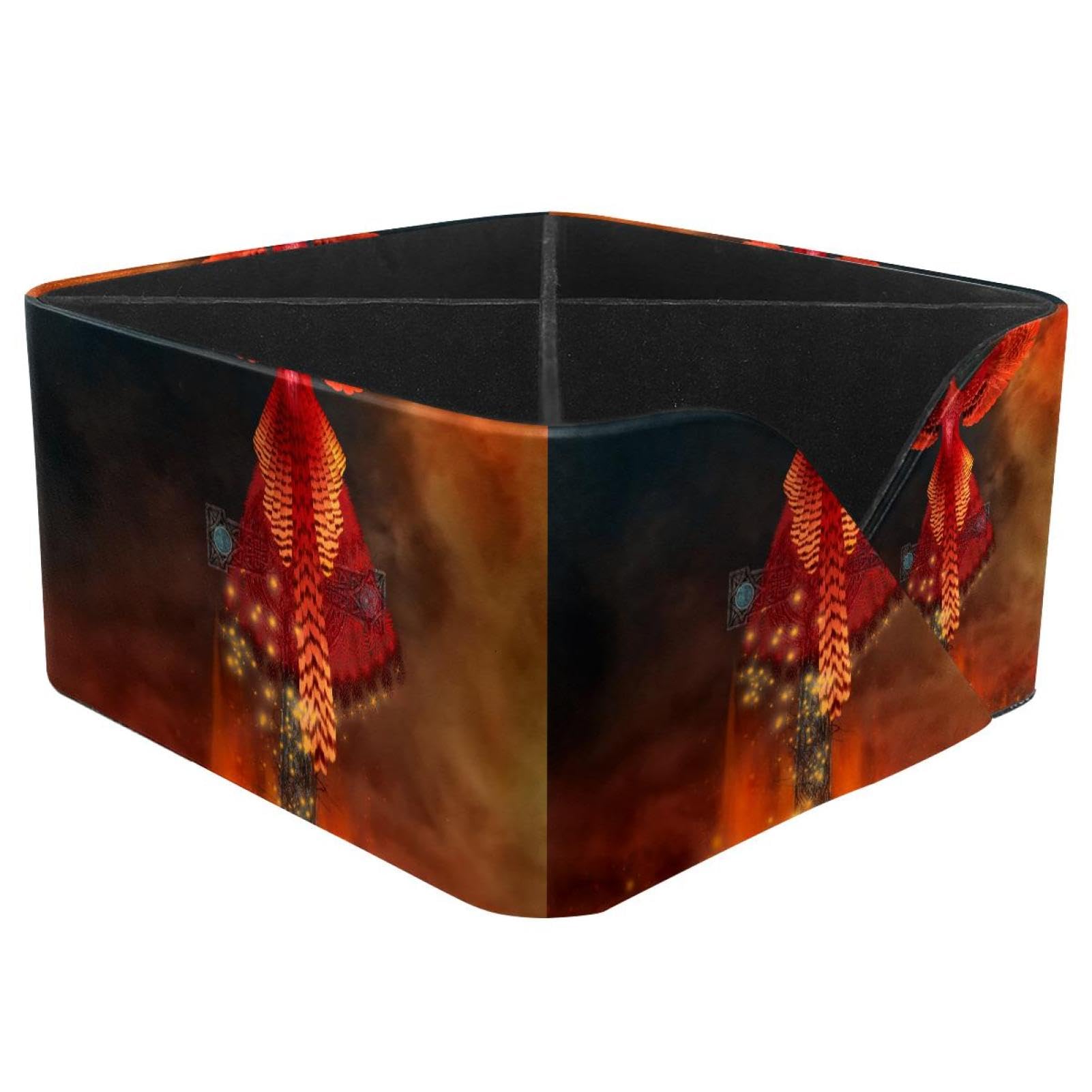 KengjuTesu Flaming Phoenix Bird Desktop Organizer Pen Holder, Rectangular Pencil Cup for Office, Study and Makeup Stations