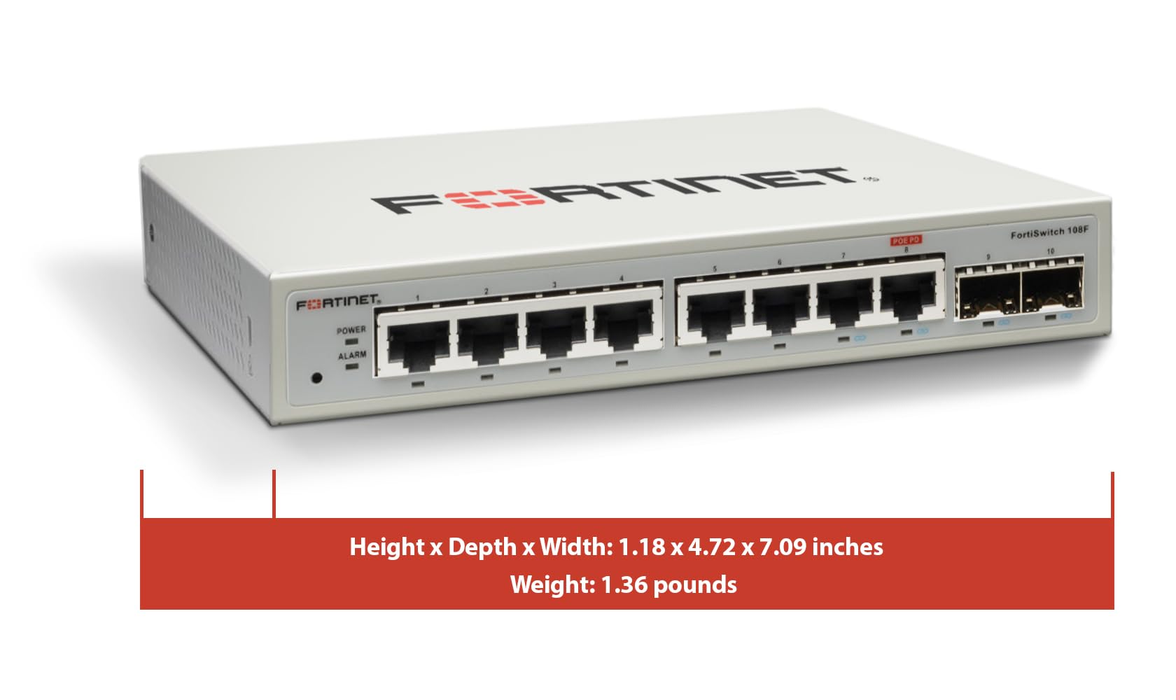 FortiGate 8ポートルーター Fortinet 8 x GE PoE ports, 2 x RJ45/SFP shared media WAN ports.