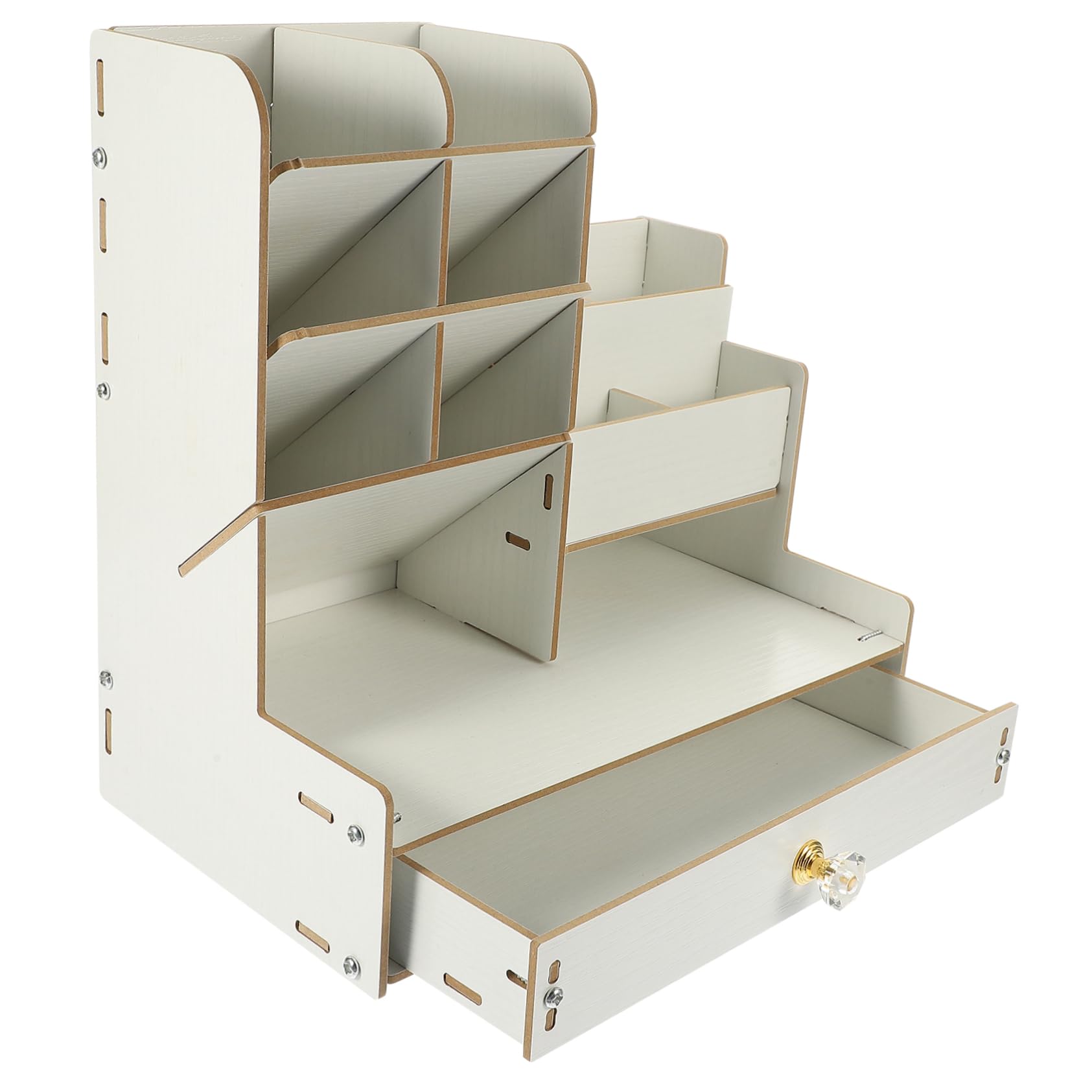 Portaoggetti da Scrivania in Legno Bianco, Organizer Multi-scomparto