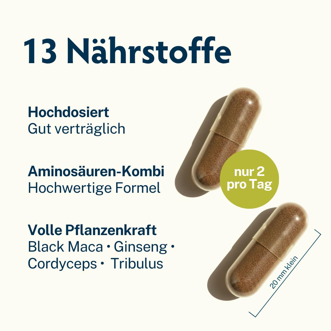 MascuPRO Mann & Kraft - Vorteilsbox für 3 Monate | Black Maca, Tribulus Terrestris, Bockshornklee, Cordyceps, Zink & Aminosäuren | vegan