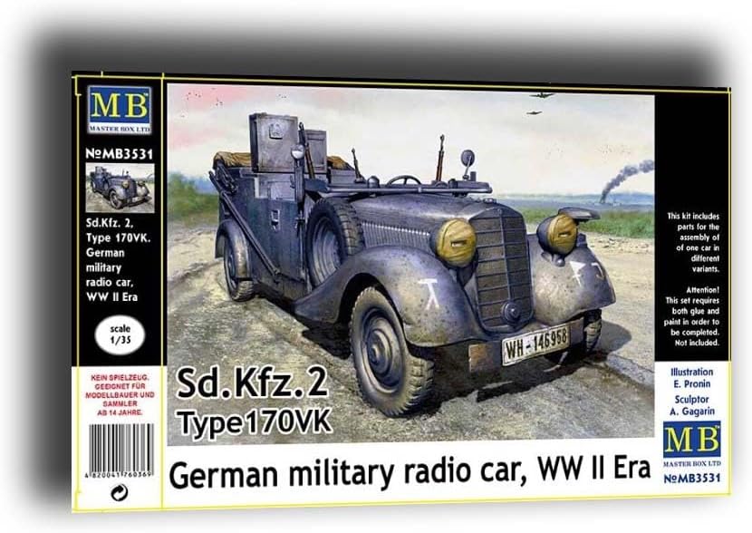 Master Box 3531 1/35 Model kit of Sd.Kfz. 2 Type 170 VK, German Military Radio car, WW II Era, Grey, MB3531
