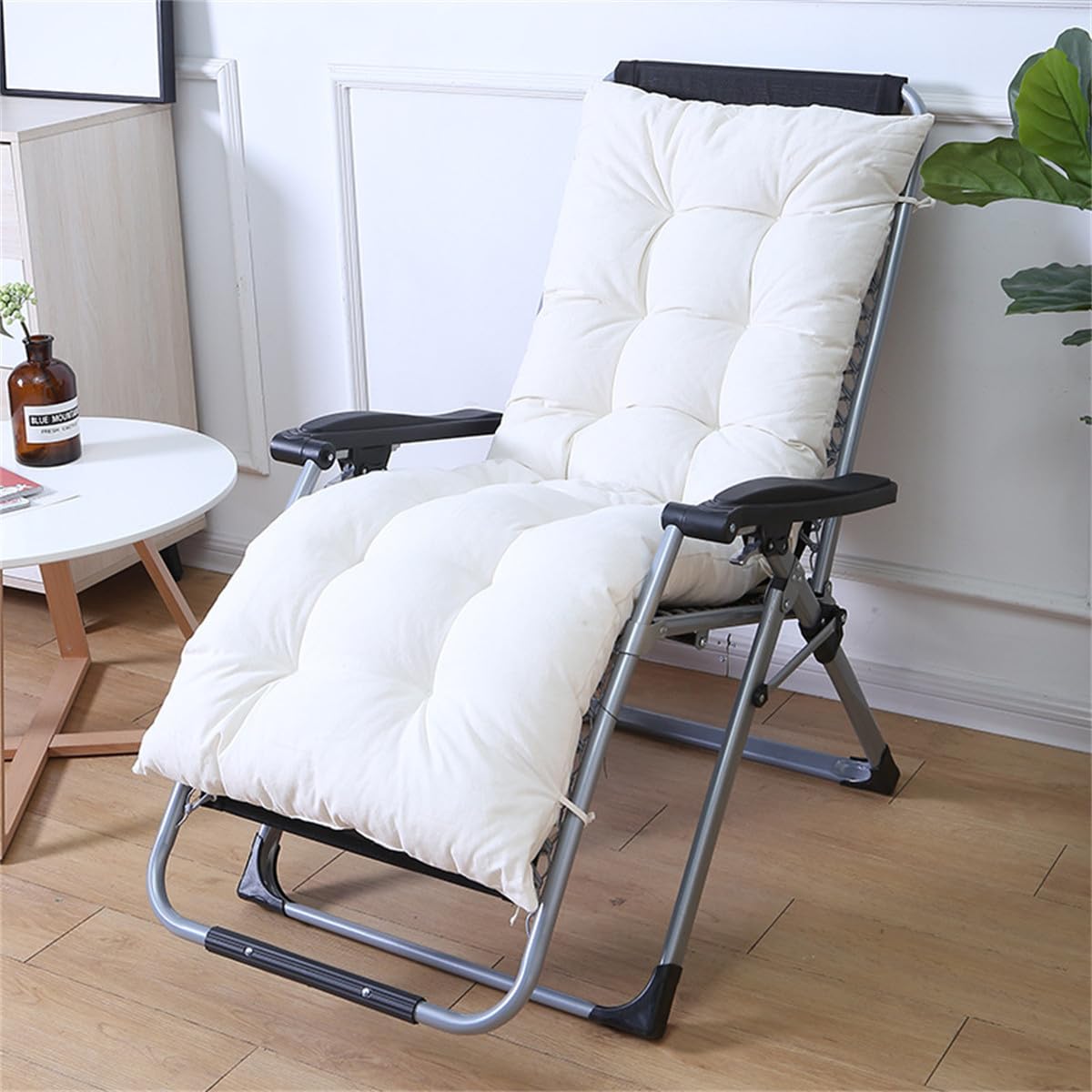 Highdi Sun Lounger Cushions, Modern Thickened Recliner Chair Cushion Garden Sunloungers with Non-Slip Straps for Outdoor Indoor Garden Patio Sunbed Beach Chair (White,55x153cm)