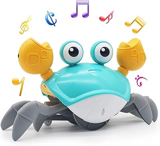 Crawling Crab Baby Toy, Tummy Time Toys, Electric Dancing Crab Baby Toy for Kids with Music and LED Light Up, Sensing Crawling Crab Dog Toy with Auto Avoid Obstacles, Walking Crab Toy Gift for Toddler