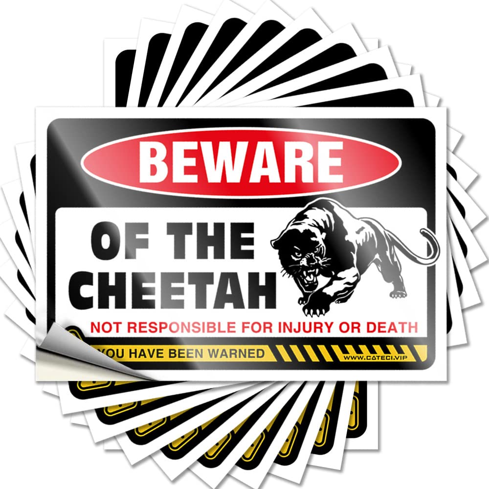 Inappropriate Stickers Beware of Cheetah Funny Sticker 10 Pcs Mechanic Stickers Funny Bumper Sticker(8X12CM)