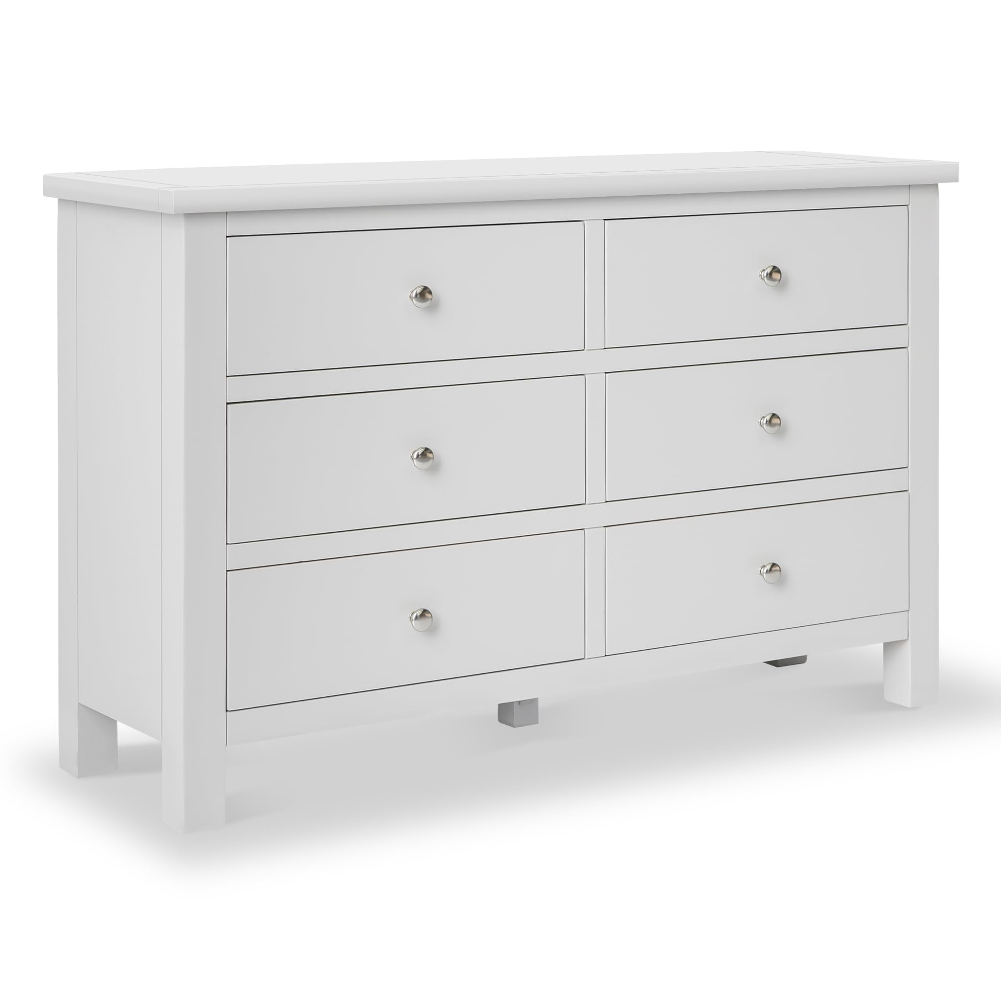 Cornish Dove Grey Large Wide Chest Of Drawers for Bedroom | Roseland Furniture Contemporary Painted Solid Wood Storage 6 Draw Chest, Ready Assembled 78 x 120cm