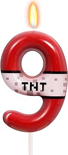 Game Themed Birthday Candles for Boys Girls, Pixels Cake Topper, Kids Cartoon Themed Birthday Party Supplies (Number 9-Red)