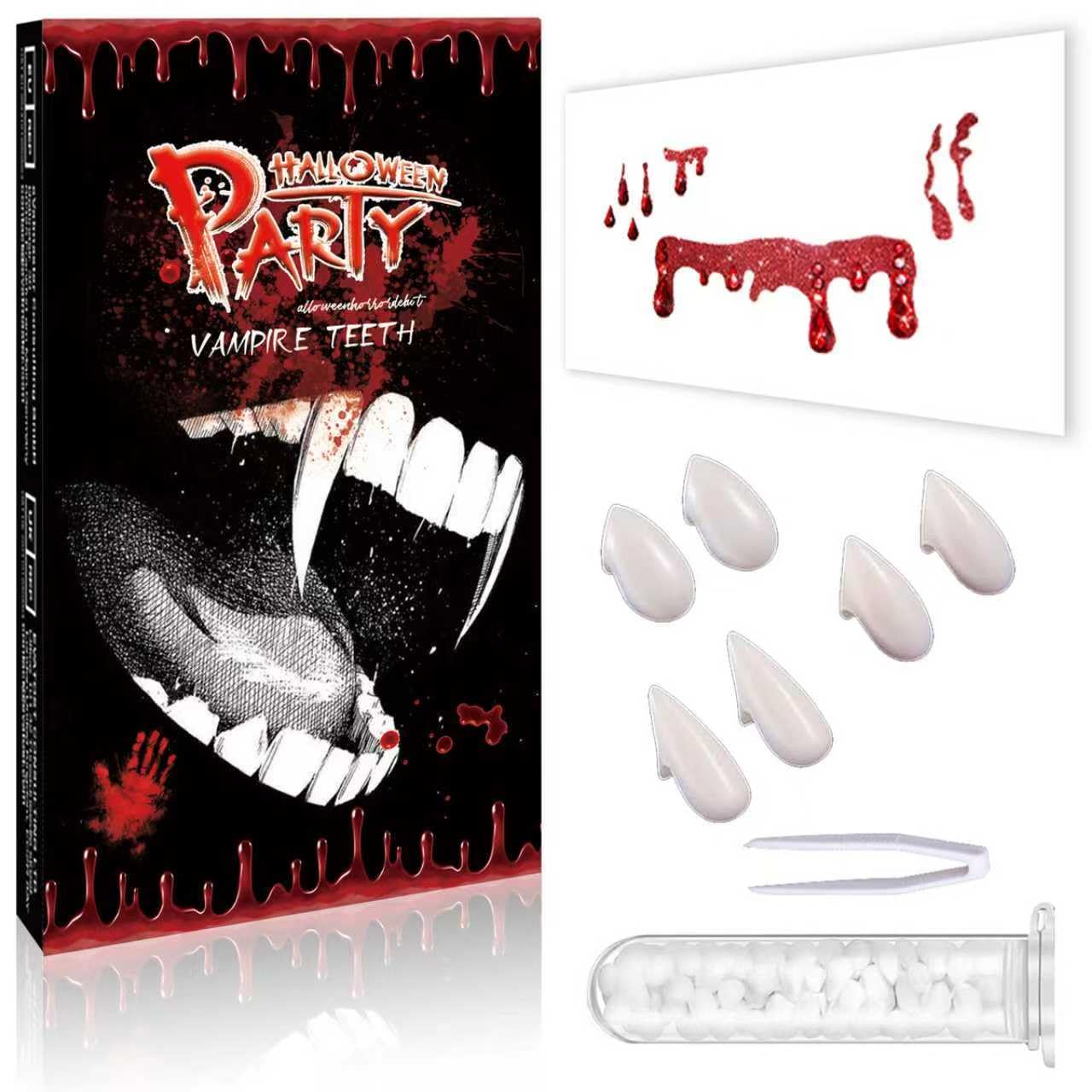 Vampire Teeth Adults Kids Fangs - Halloween Vampire Fangs Cosplay Accessories with Vampire Face Jewels, 3pcs Werewolf Fake Teeth Halloween Decorations for Cosplay Party Props Halloween Party Fangs