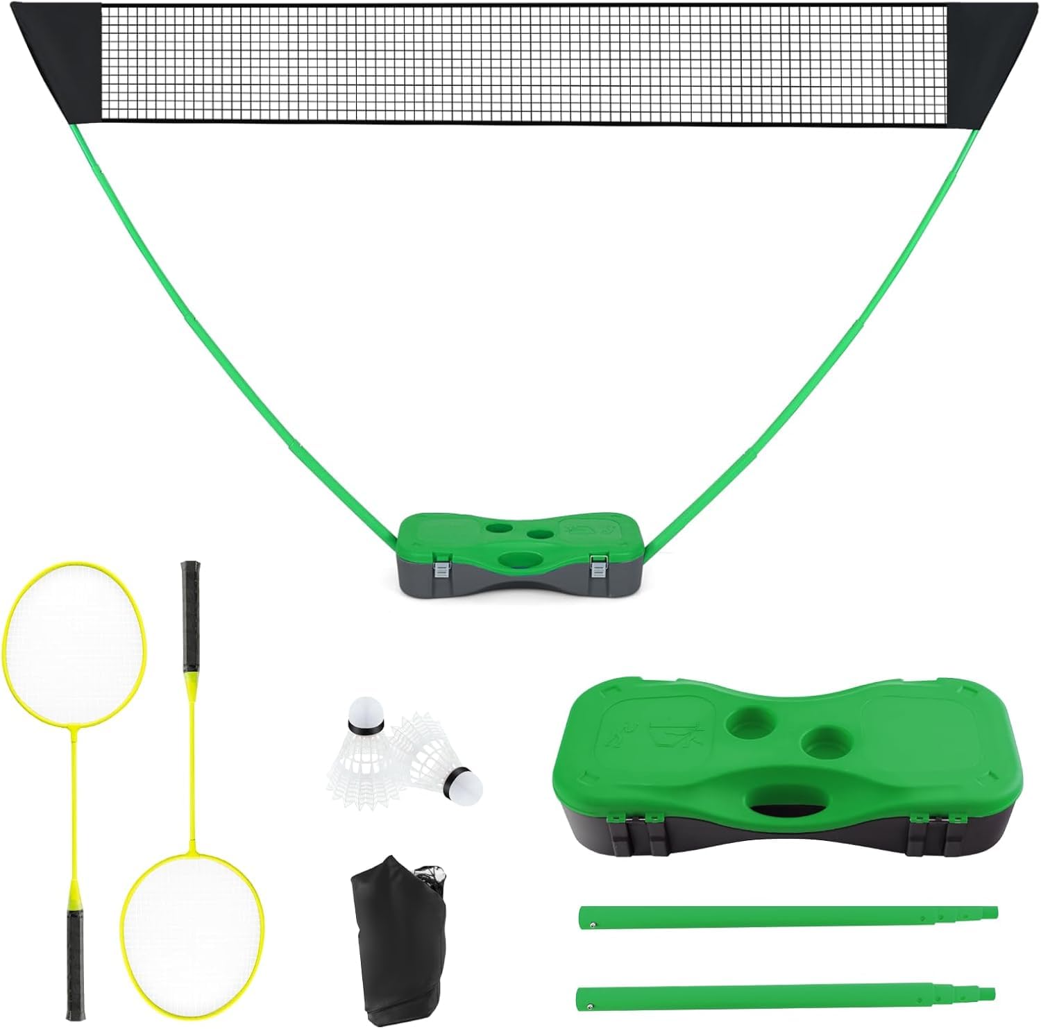 Tragbares Badminton-Set, Faltbares Badmintonnetz | Mit Freistehendem Ständer, 2 Badmintonschlägern, 2 Federbällen, Für Indoor- Und Outdoor-Spiele Green 270 X 33.5 X 160 cm