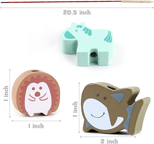 Miniatura 2 de LOVESTOWN Cuentas de cordones de madera, 67 cuentas de cuerda grandes con cordones de animales, juguete Montessori para niños pequeños, regalos de