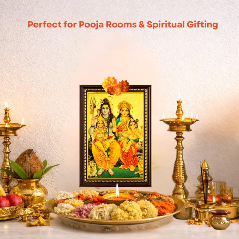 Image of Paramporul Gallery Shiva Parivar Gold Foil Photo Frame for Pooja Room, Hindu God Wall Decor, Ready to Hang, 10x14 Inch