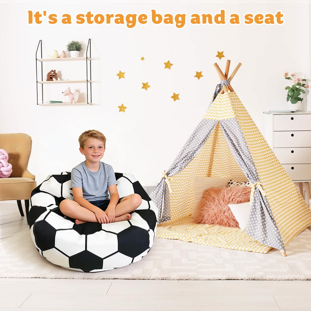 Housse de pouf pour enfants - Rangement de jouets pour chambre d'enfant - Pouf de rangement pour jouets avec fermeture éclair - Pour vêtements, jouets (football)