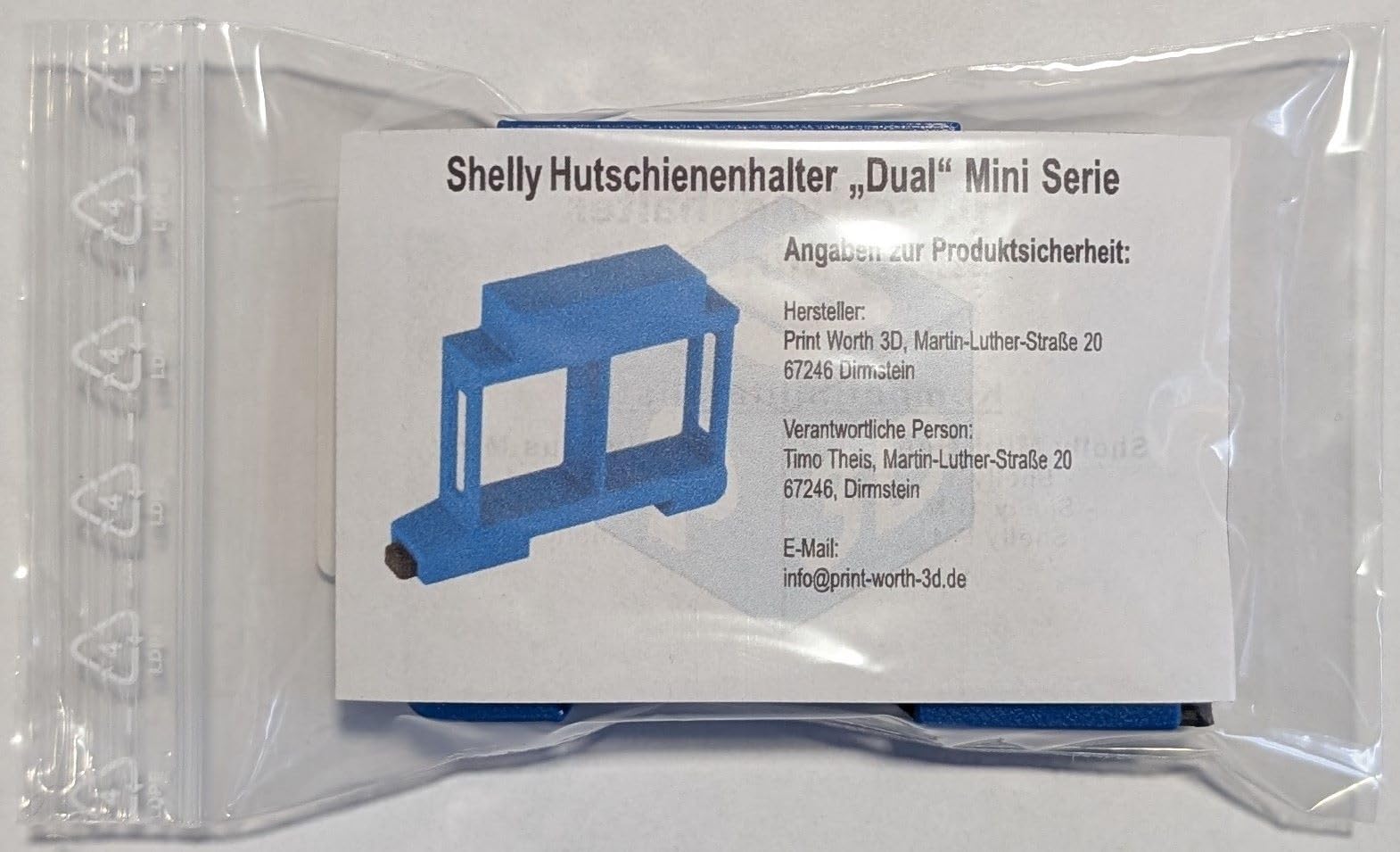 Print Worth - Supporto per guida 3D "Dual" per 9 Shellys serie MINI: 1, 1PM, PM, EM (Plus, G3, G4) DIN Rail Bracket (35 mm) (blu Prime)