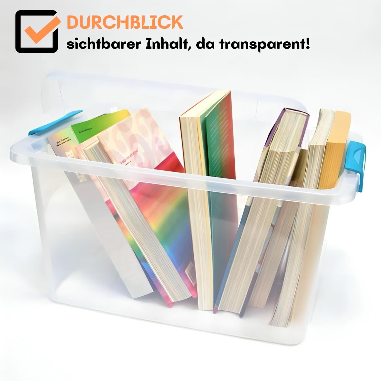 5 x Aufbewahrungsbox mit Deckel und Verschluss-Clips, dunkelblau-transparent, 30 Liter, Plastik-Box, stapelbar, stabil, BPA-frei, lebensmittelecht