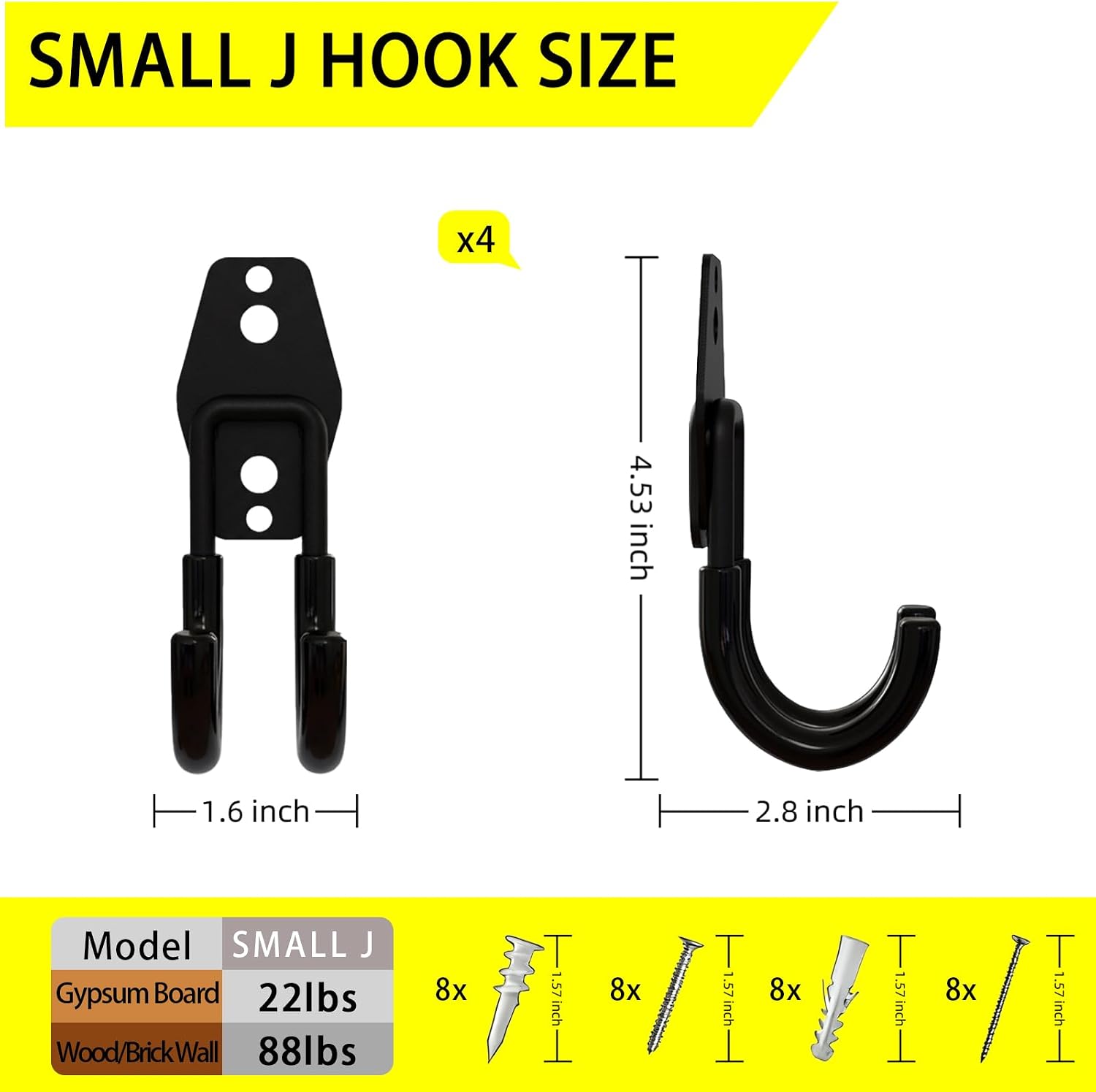 4 Pack Garage Hooks Heavy Duty, Steel Utility Ladder Hooks for Hanging Tools,Bikes, Hoses and Ropes - Wall Mount Organizer with Anti-Slip Coating（2.8in）
