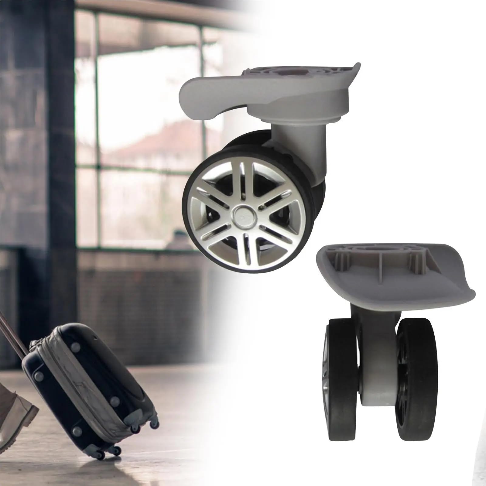 Caster Wheels, Pack of 2 Luggage Casters, Suitcase Casters, Double Row Casters, Replacement(Dark Gray)