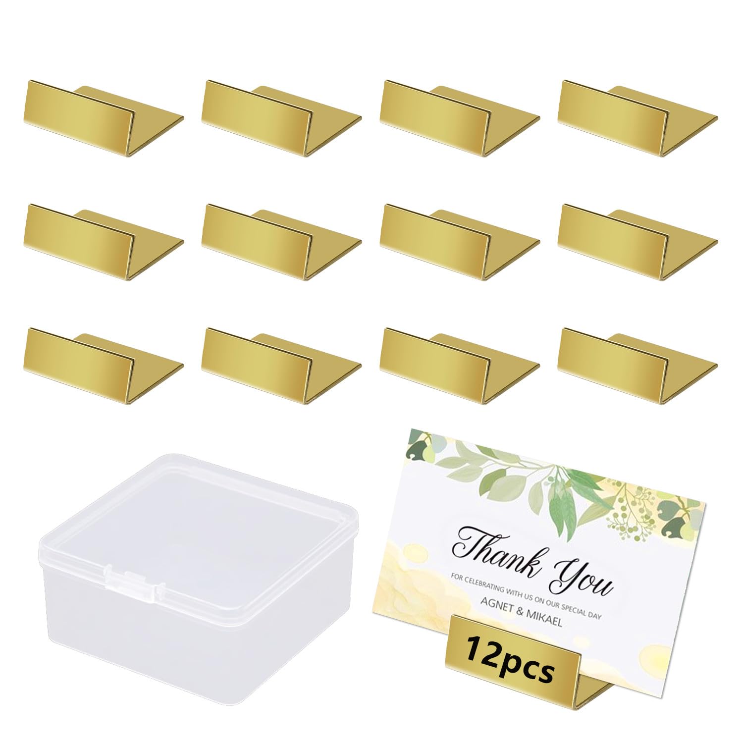 YJNBEST Gold Table Number Holders, Place Card Holders Gold Brass Place Card Stands & Picture Holders with Storage Box - Ideal for Weddings,