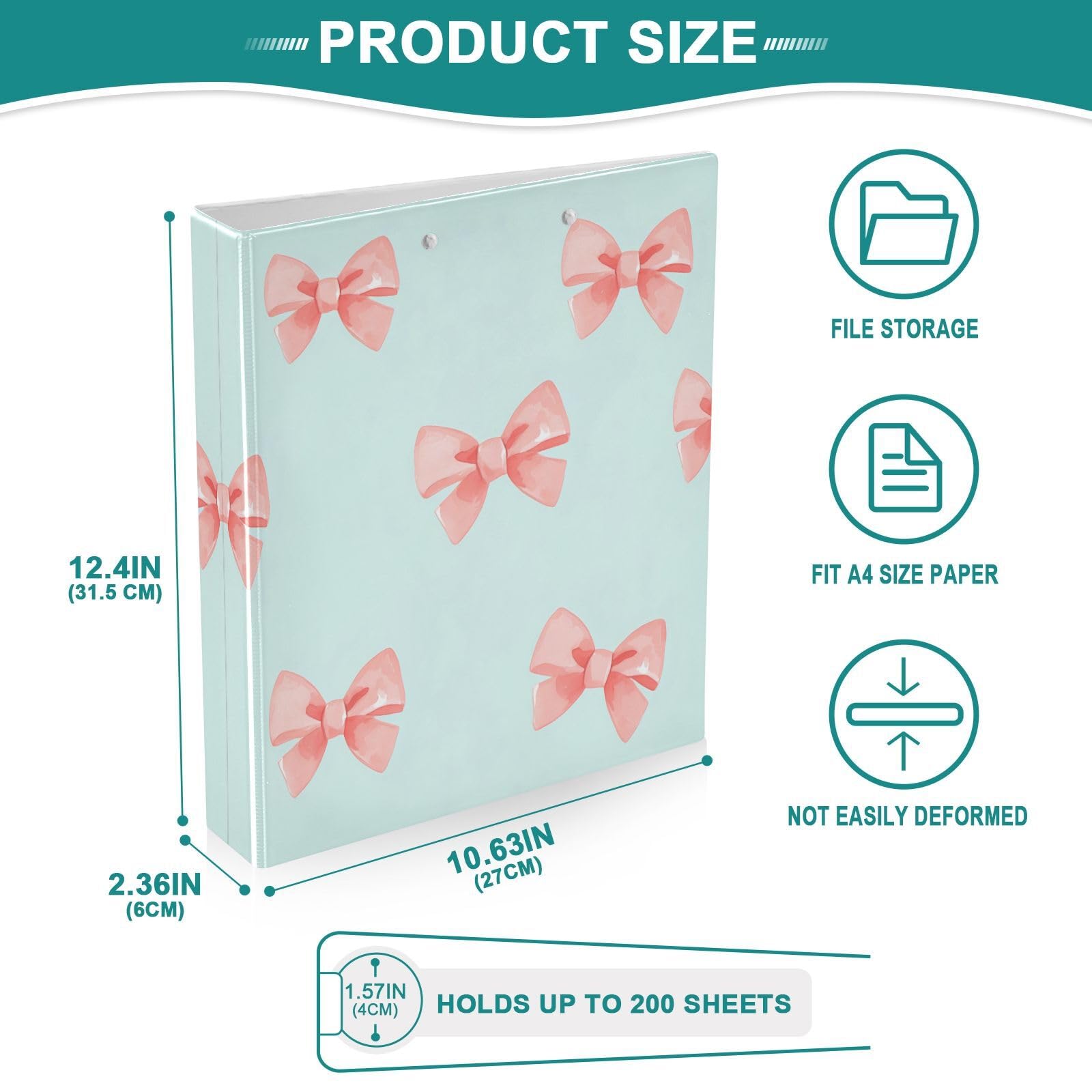 Raccoglitore ad anelli con 3 anelli, 3,8 cm, decorativo, rotondo, con clip in metallo, formato A4, organizer per casa e ufficio, confezione da 2