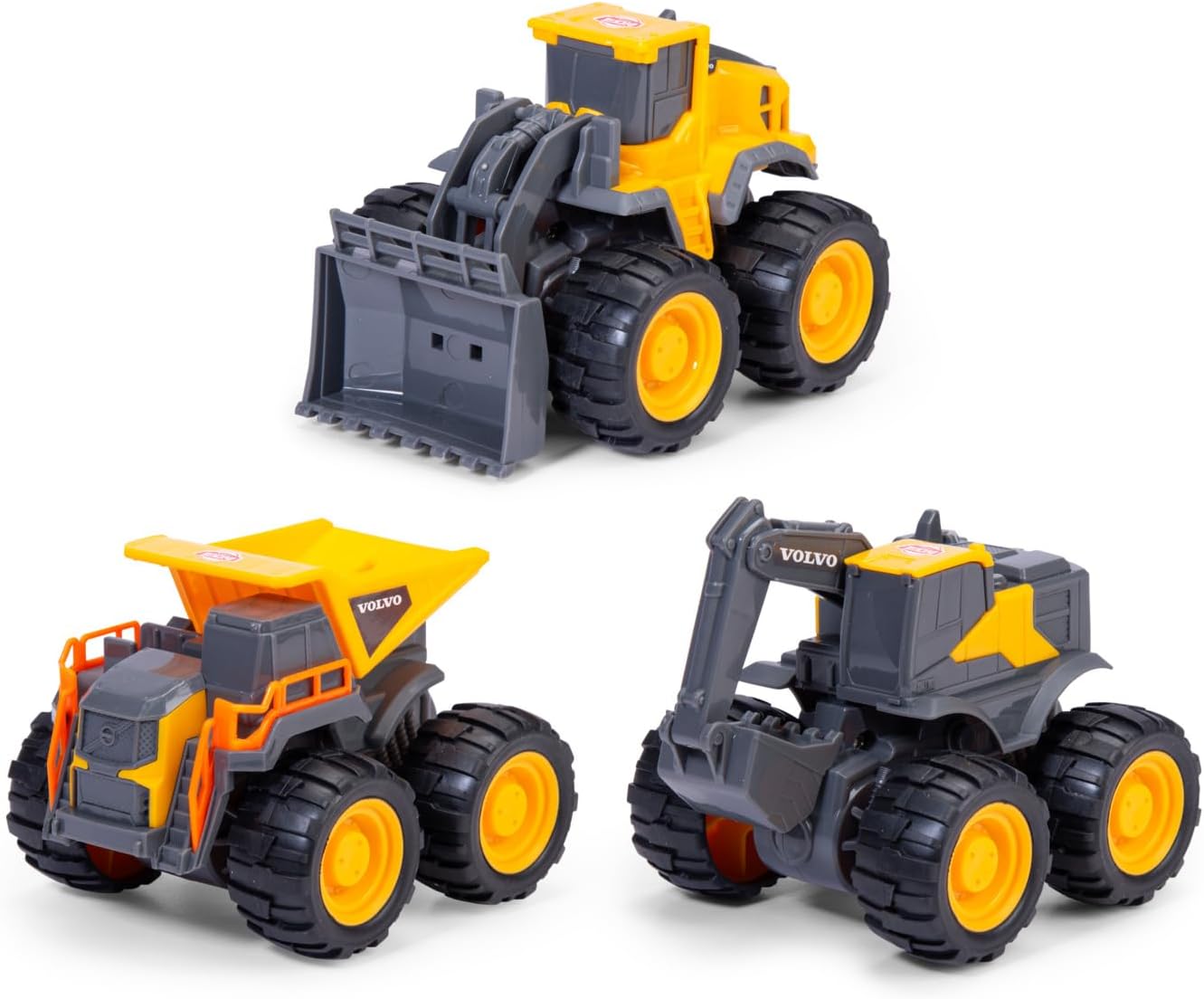 Dickie Toys Volvo Monster Truck - 3 Assorted (Random Selection) with Friction and 4WD - Wheel Loader, Dumper or Excavator - Robust Vehicles with Moving Parts