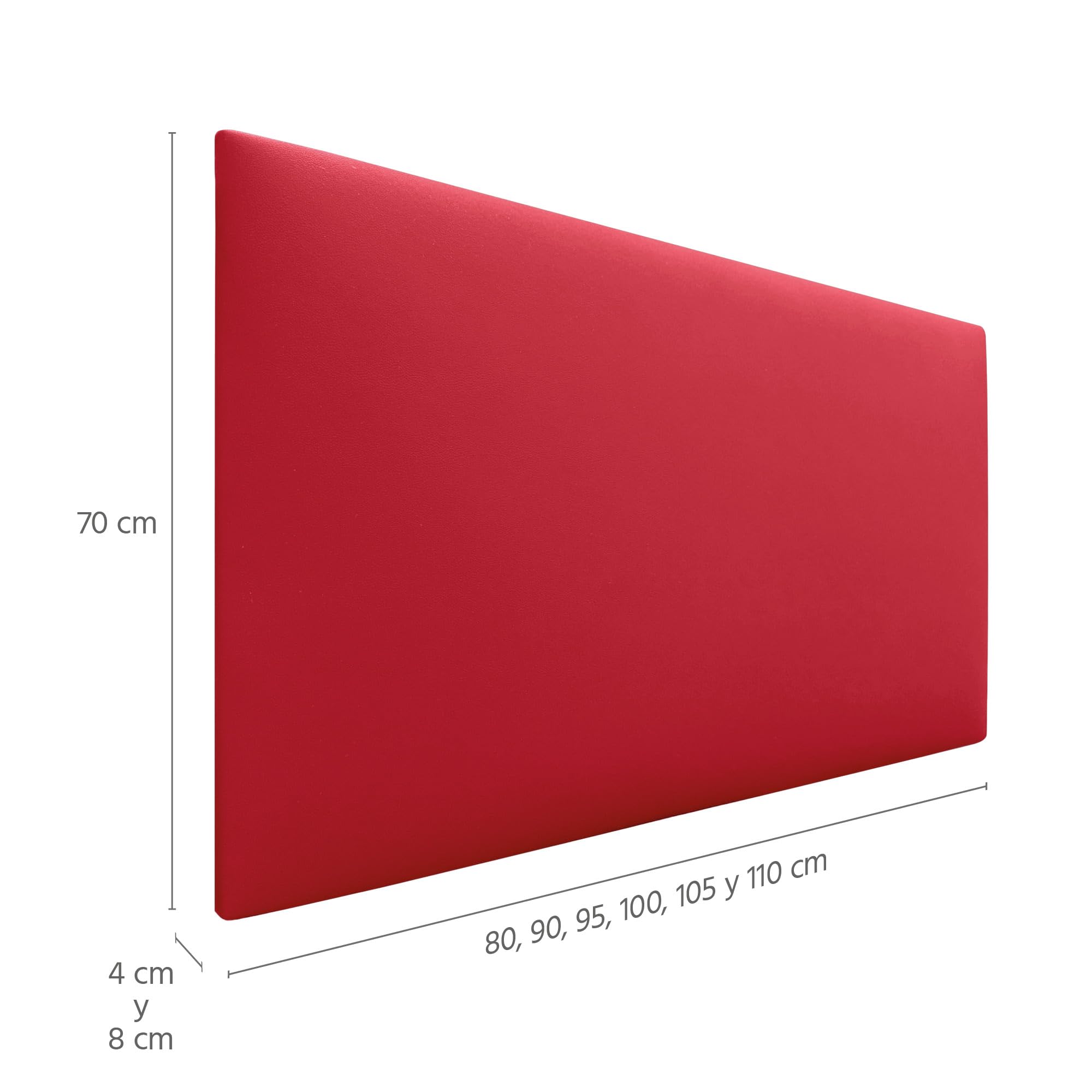 DHOME Cabecero Tapizado Liso de Polipiel Altura 70CM Grosor 4cm y 8cm para Pared Acústicos Cabeceros Cabezal Absorbentes Cama Dormitorio (Polipiel Rojo, 90cm, Grosor 8cm)