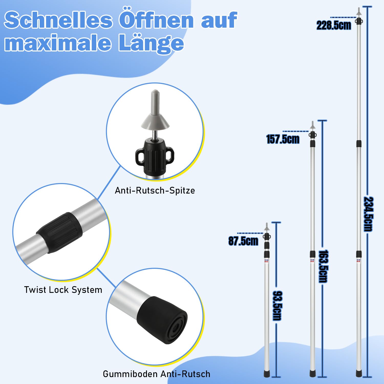 Zeltstangen Aluminiumlegierung Höhenverstellbar, Stabil & Wetterfestes Zeltgestänge für Camping, Trekking & Outdoor, Universell für Zelt, Tarp, Sonnensegel, Plane & Wetterschutz