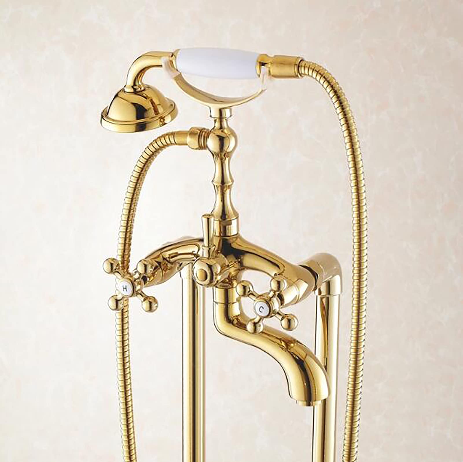 Wintap Freistehende Badewannenarmatur Mit Brause - Gebürstetes Gold, Hoher Durchfluss, Bodenmontage