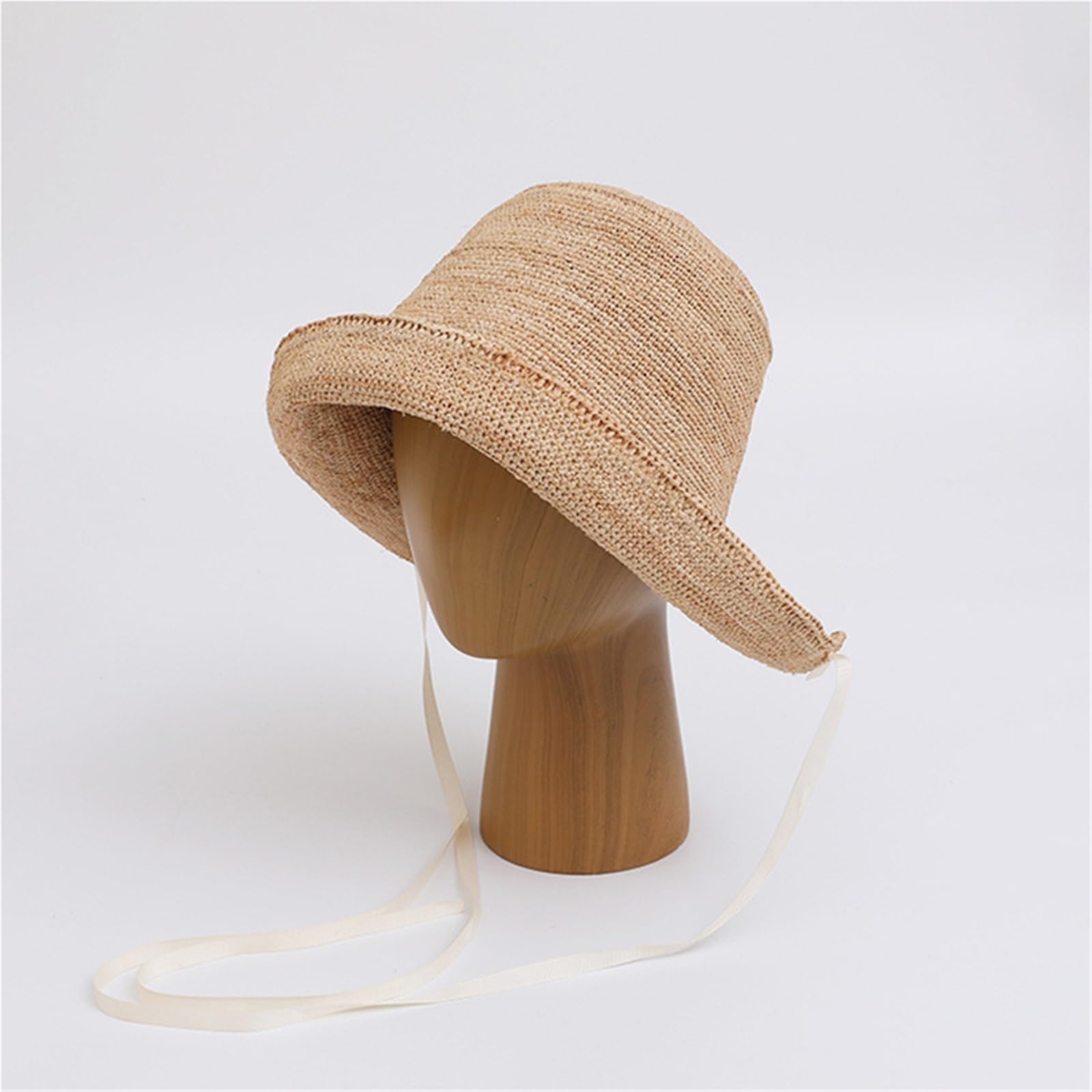 Generico Cappello da Donna a Tesa Larga in Paglia Lafite, Cappello da Pescatore Pieghevole in Stile Coreano Giapponese, Parasole Estivo a Testa Grande