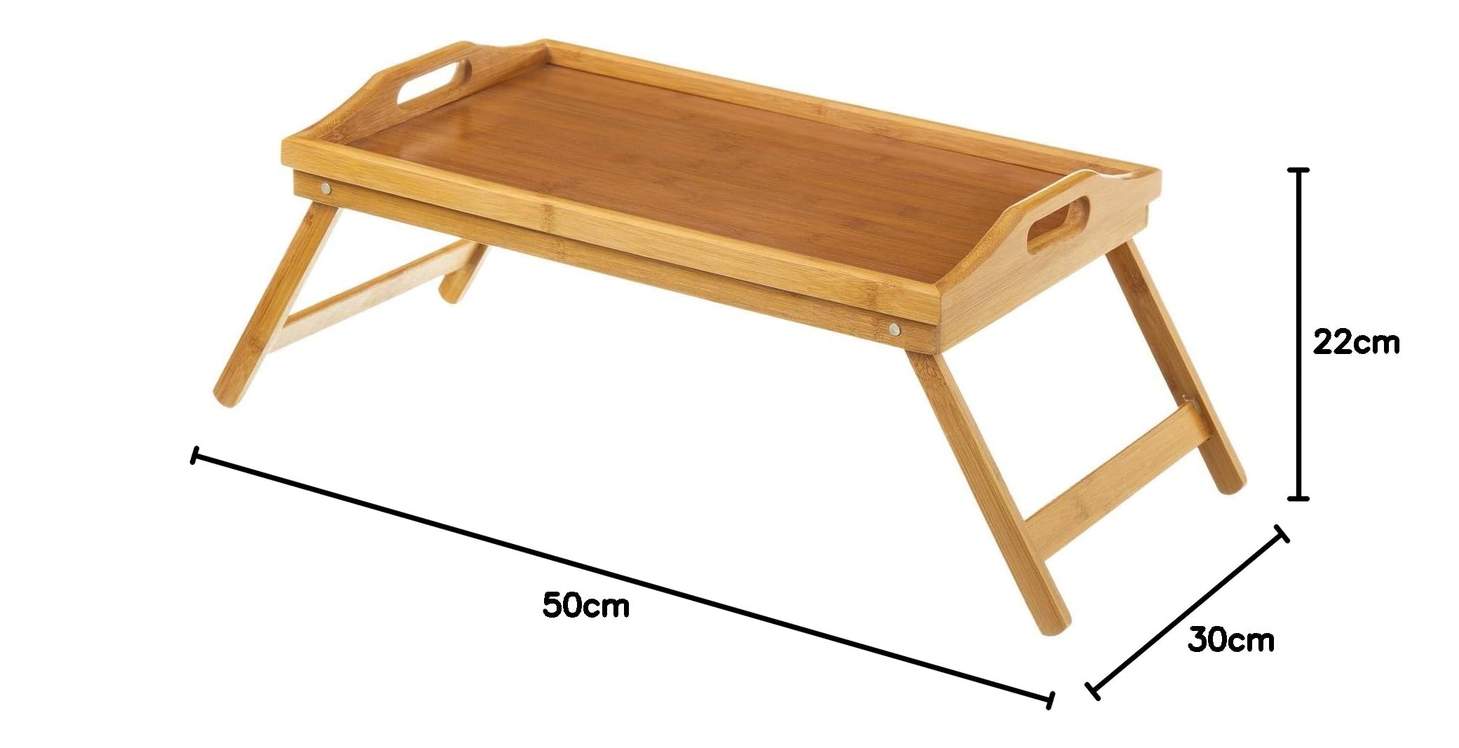 Casa D'Or Vassoio da letto pieghevole con gambe in legno di bambù naturale, 50 x 30 x 22 cm