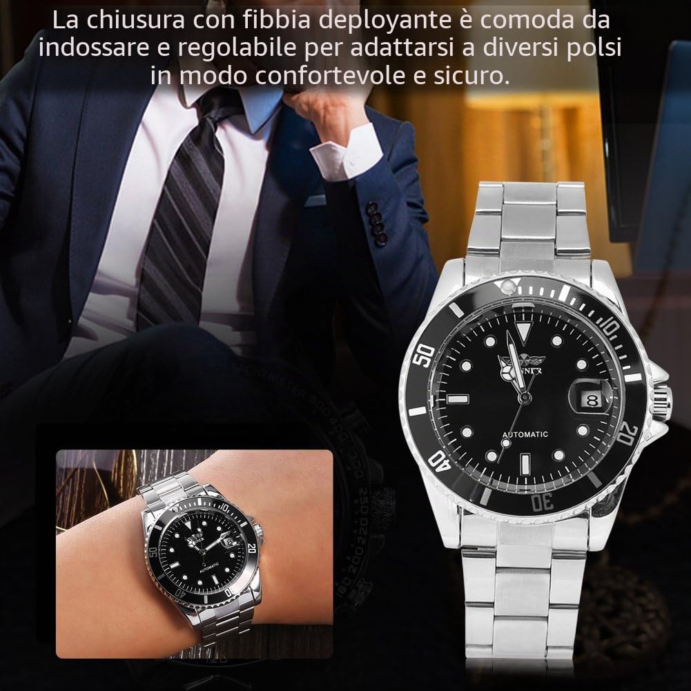 Orologio Automatico Uomo Elegante con Cinturino in Acciaio Inox e Quadrante Meccanico di Lusso per Stile Classico