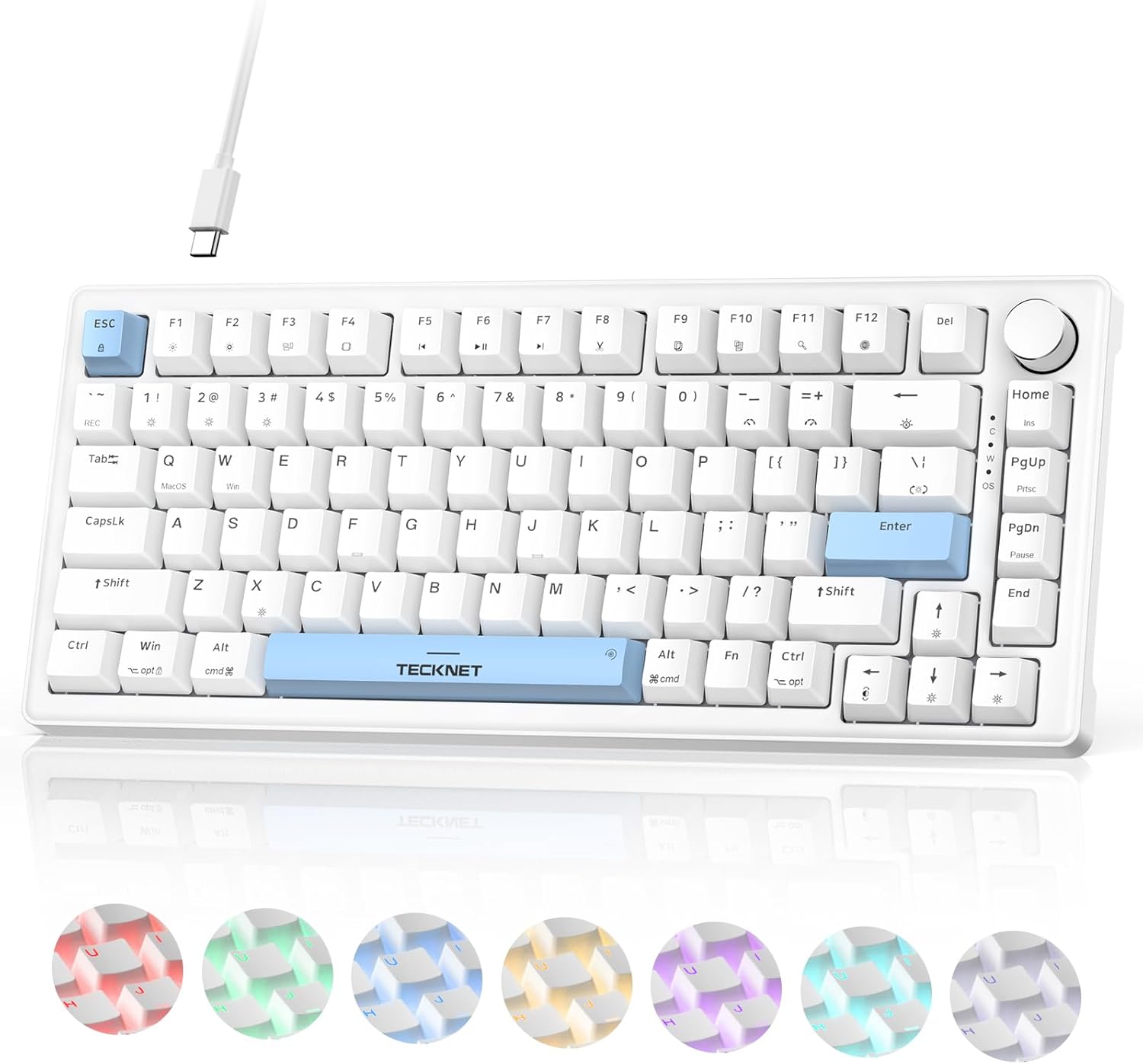 TECKNET Wired Gaming Keyboard, RGB Backlit Keyboard with Volume Buttons, USB Tpye C Mechanical Keyboard has 7-Color Backlit+20 Lighting Effects, LED Computer Keyboard for PC Laptop Mac Gamer