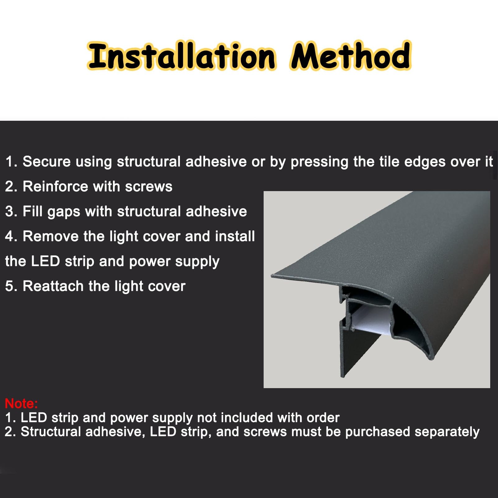 Borde goteo Perfil aluminio canal goterón 2PCS, remate drenaje agua techo con ranura luz, perfil impermeable alféizar ventana y balcón, cinta flashing exterior(Black)