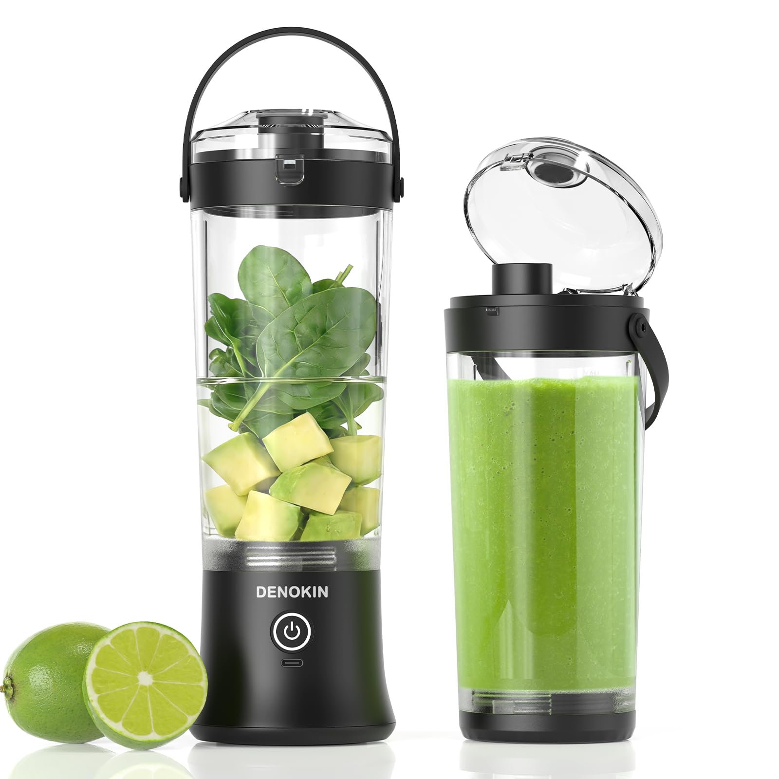 DENOKIN Portable Blender with Drinking Lid, 16oz, Cordless Blender for On-the-Go, Rechargeable via USB-C, Black-image-29