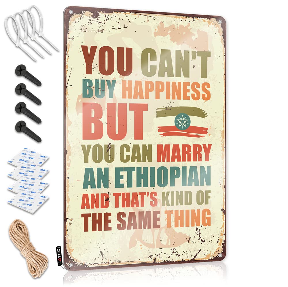 HELIOFORGE Funny Wall Decor Signs You Can'T Buy Happiness But Can Marry An Ethiopian Sign Funnymetal Sign Room Accessories For Teen Boys(30X40CM)