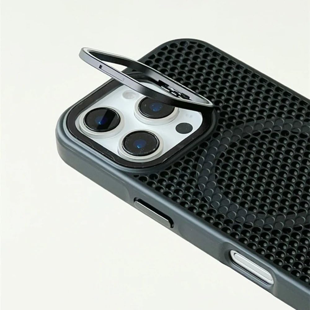 Custodia di raffreddamento a griglia a nido d'ape per iPhone 17 16 15 14 13 12 Pro Max 17air 16plus con supporto per obiettivo in lega e cover per ricarica wireless, rosa, per iPhone 12 Pro