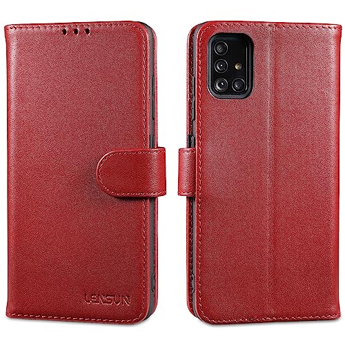 Étui portefeuille Samsung A51 cuir bordeaux LENSUN pour sorties et voyages