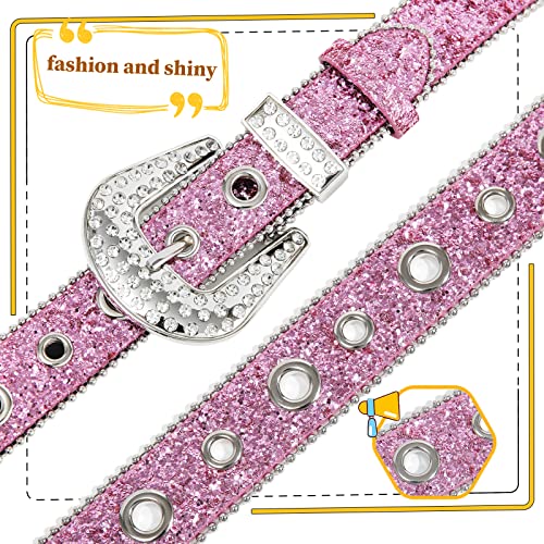 Kajeer Rhinestone Belt For Boys Girls, Cowgirl Boys Belt With Bling Sequin Diamond(Pink, 27.5Inch) #TOP2