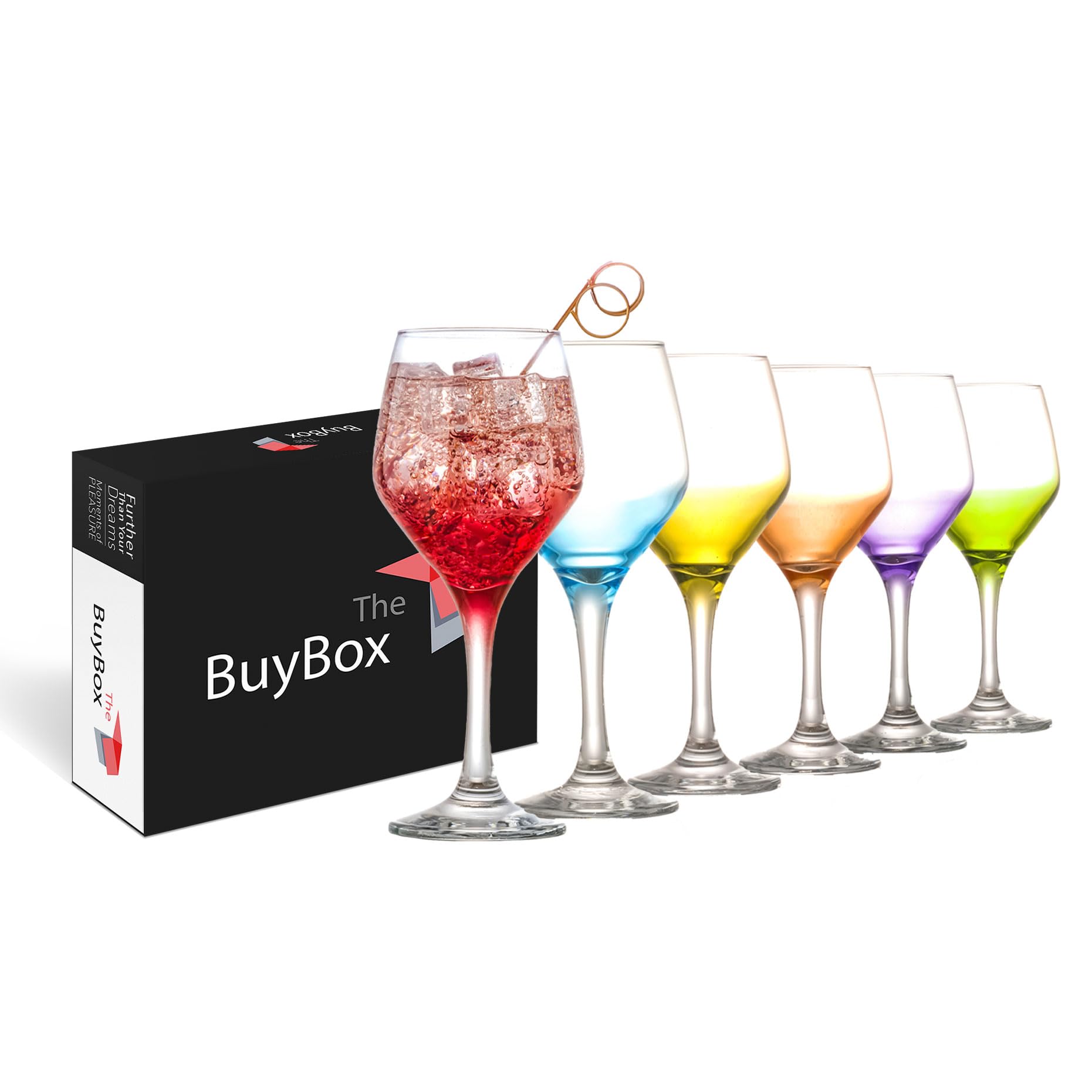 Verres à Vin Colorés Lot de 6 (11oz/330ml), Verre à Champagne, Cocktail, Martini, Coupé, Verres Aperol Spritz, Verrerie à Longue Tige