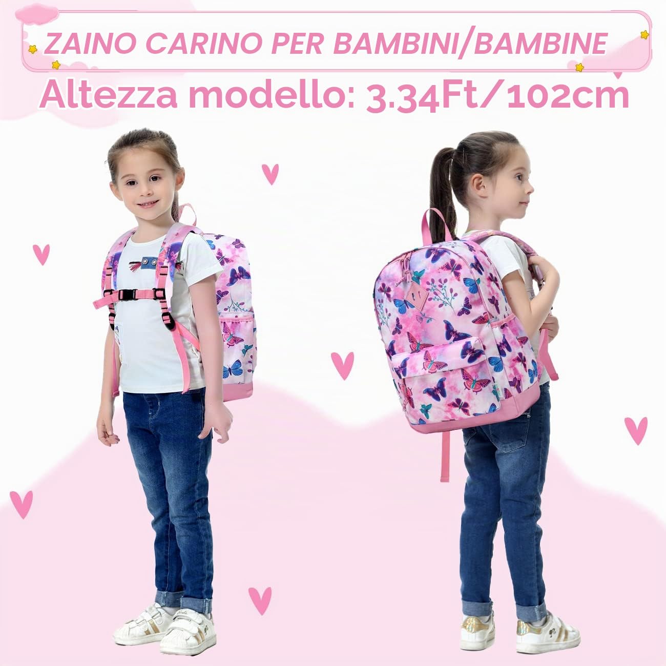 VASCHY Zaino Bambina, Zaino Scuola Elementare Bambina Leggera Zainetto Asilo Bambino Zaino Grande Zaino Bimba Ragazza Con Fascia Toracica Zaino da Viaggio Regali