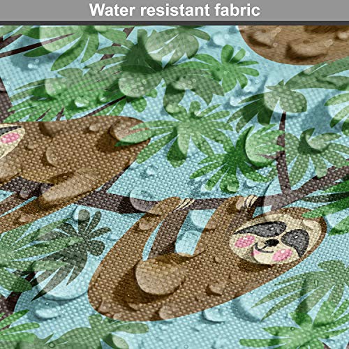Image of Lunarable Animals Fabric by The Yard, Natural Theme Sloths Sleeping on Exotic Trees in Tropical Jungle, Decorative Fabric for Upholstery and Home Accents, 3 Yards, Caramel Fern