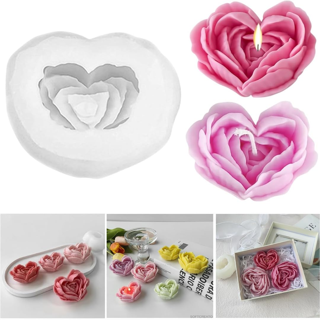 Heart Silicone Molds, Heart-Shape Rose Fondant Mould, Agreement Promise Eternal Lover Valentine's Day Love Soap Mold, Love Symbol Craft Mold for Resin Ornaments Lotion Bars Bath Bombs (PACK OF 1)