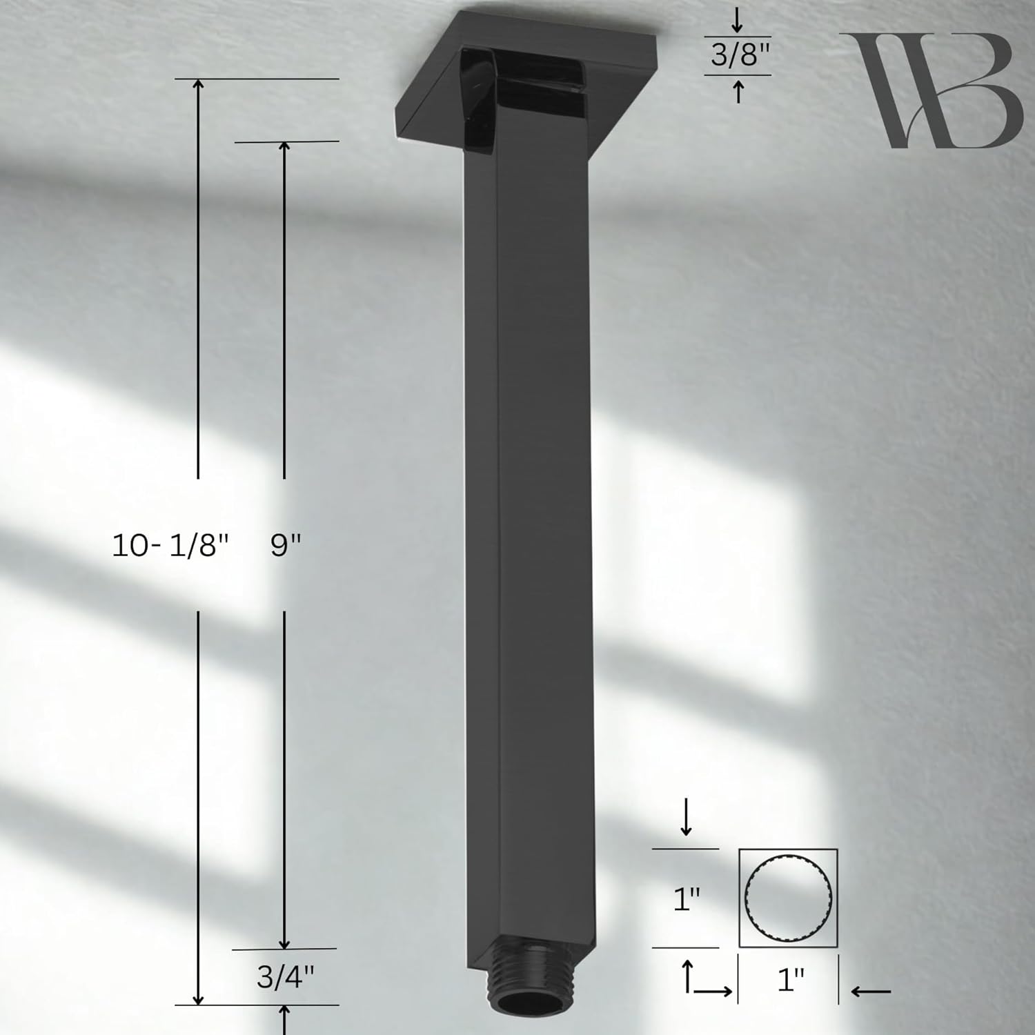 Westbrass A3609S-12 1/2" IPS x 9" Square Ceiling Mount Shower Arm & Flange, Oil Rubbed Bronze