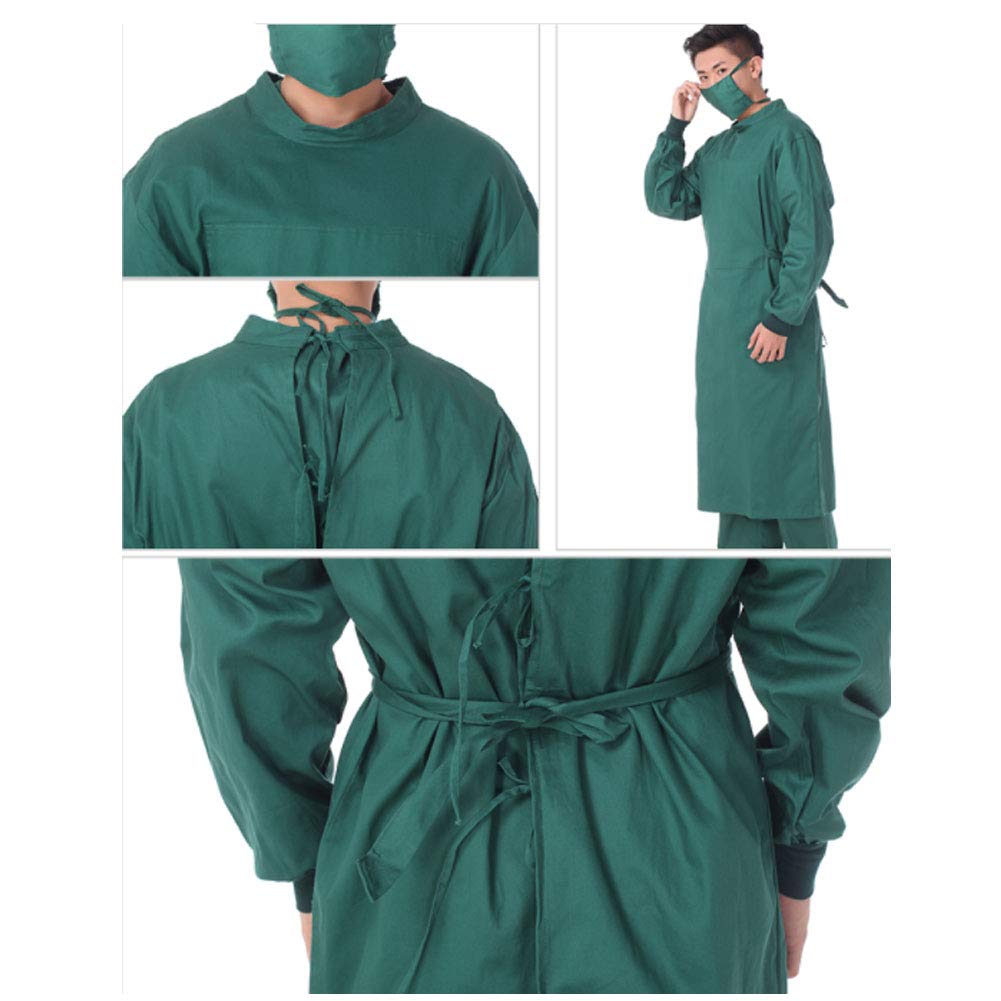 Hommes Robe d'Isolation à Manches Longues Uniforme Chirurgien Costume Smock-Frock Lab Manteaux Taille XXL (Vert)