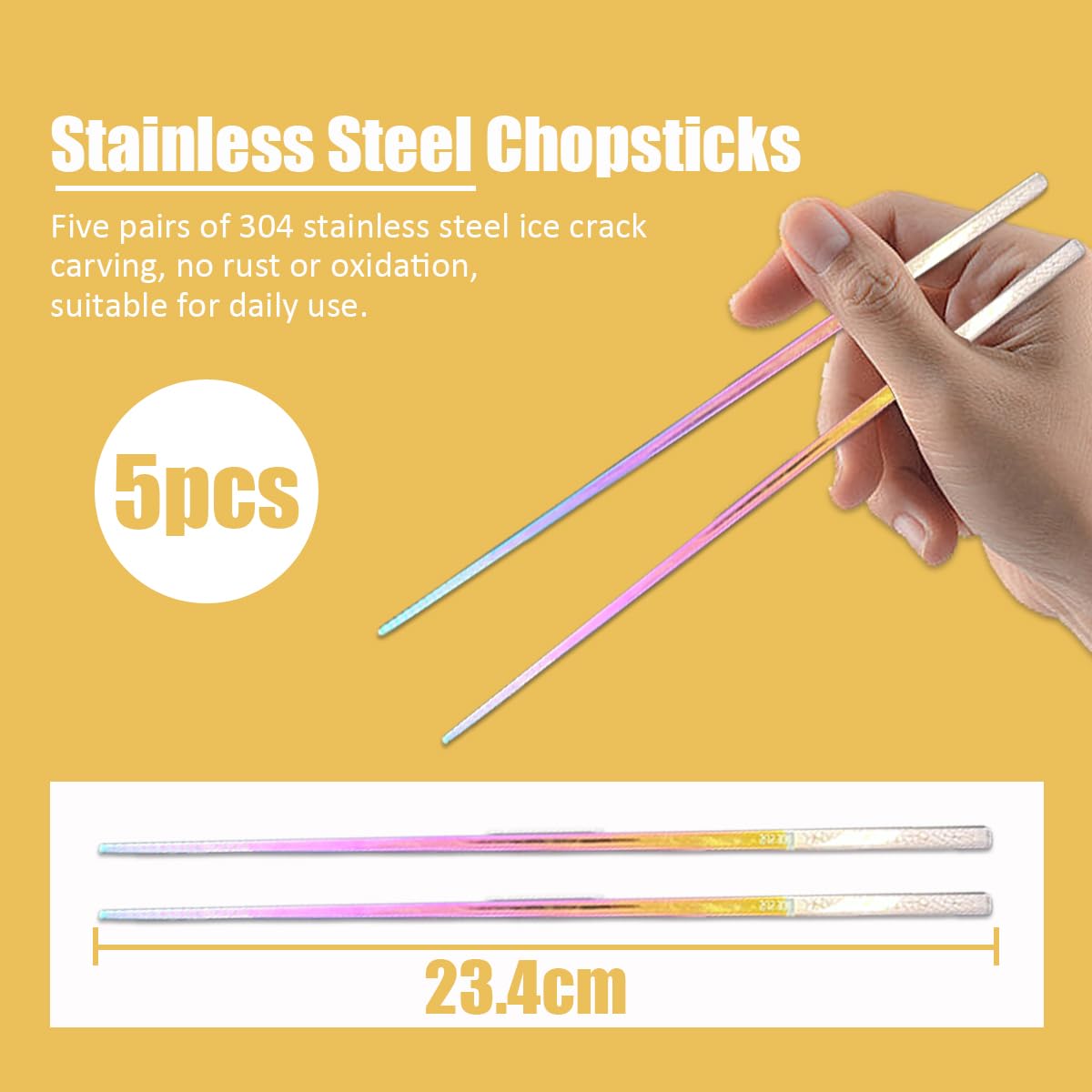 QMAHA Edelstahl Essstäbchen 5 Paar - Wiederverwendbare Sushi Stäbchen Mit Lasergravur