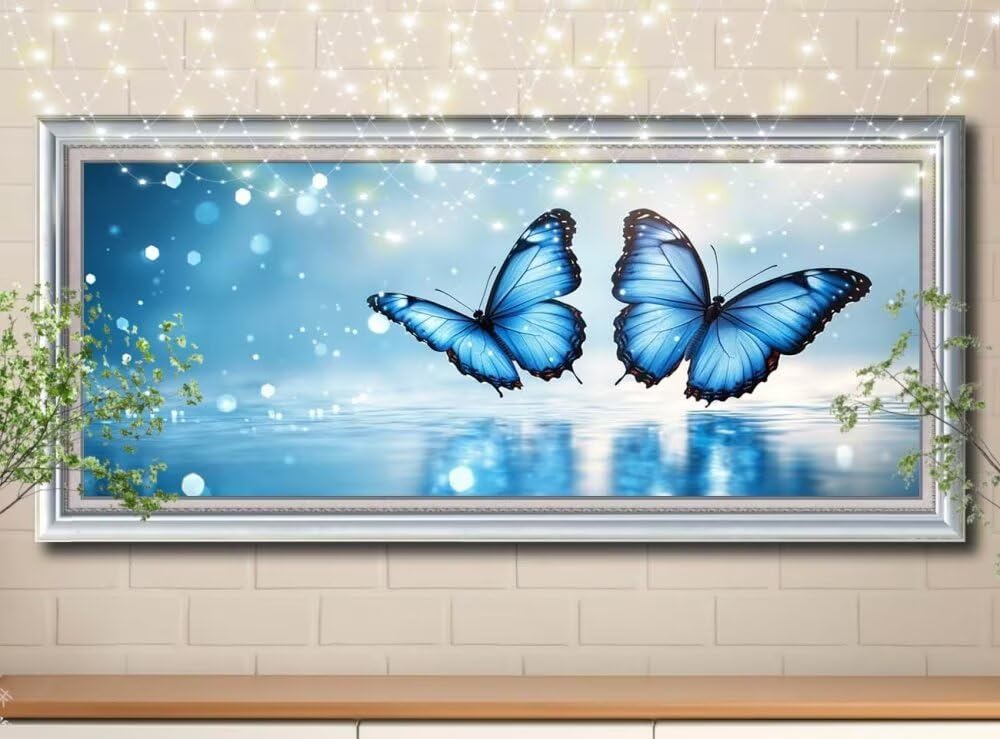 Malarstwo diamentowe 5D "zrób to sam", niebieski motyl, krajobraz, obraz diamentowy (60 x 150 cm), tworzenie mozaiki według liczb, zestaw do malowania krzyżykowego, dla dorosłych, dekoracja domu 8Y