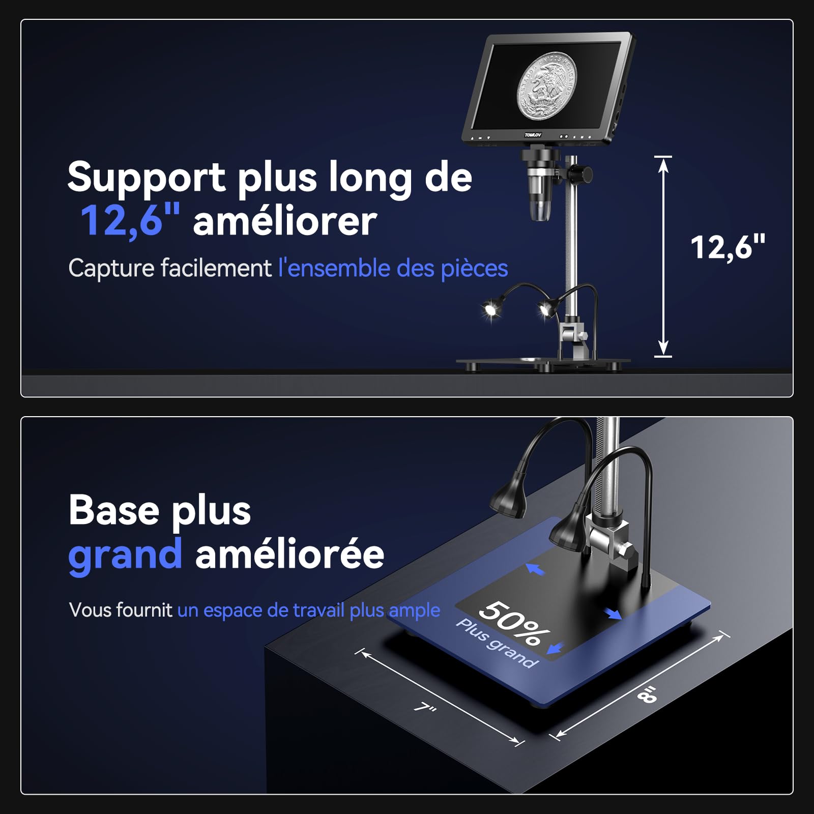 TOMLOV DM9 Max Microscopio Digitale da 10,1 Pollici, 20MP Lente d'ingrandimento per Monete/Saldatura con Schermo IPS HD, Regalo per Adulti, con 10 Luci LED Regolabili, Compatibile PC/TV
