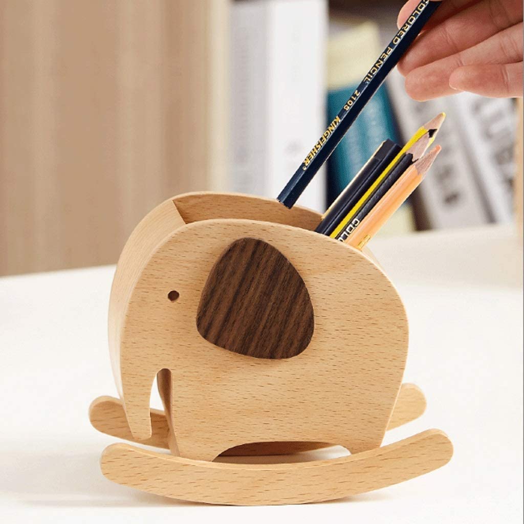 SXHRR Caja de Almacenamiento de portalápices con Forma de Elefante de Madera, decoración de Escritorio, Suministros multifuncionales, Organizador de papelería
