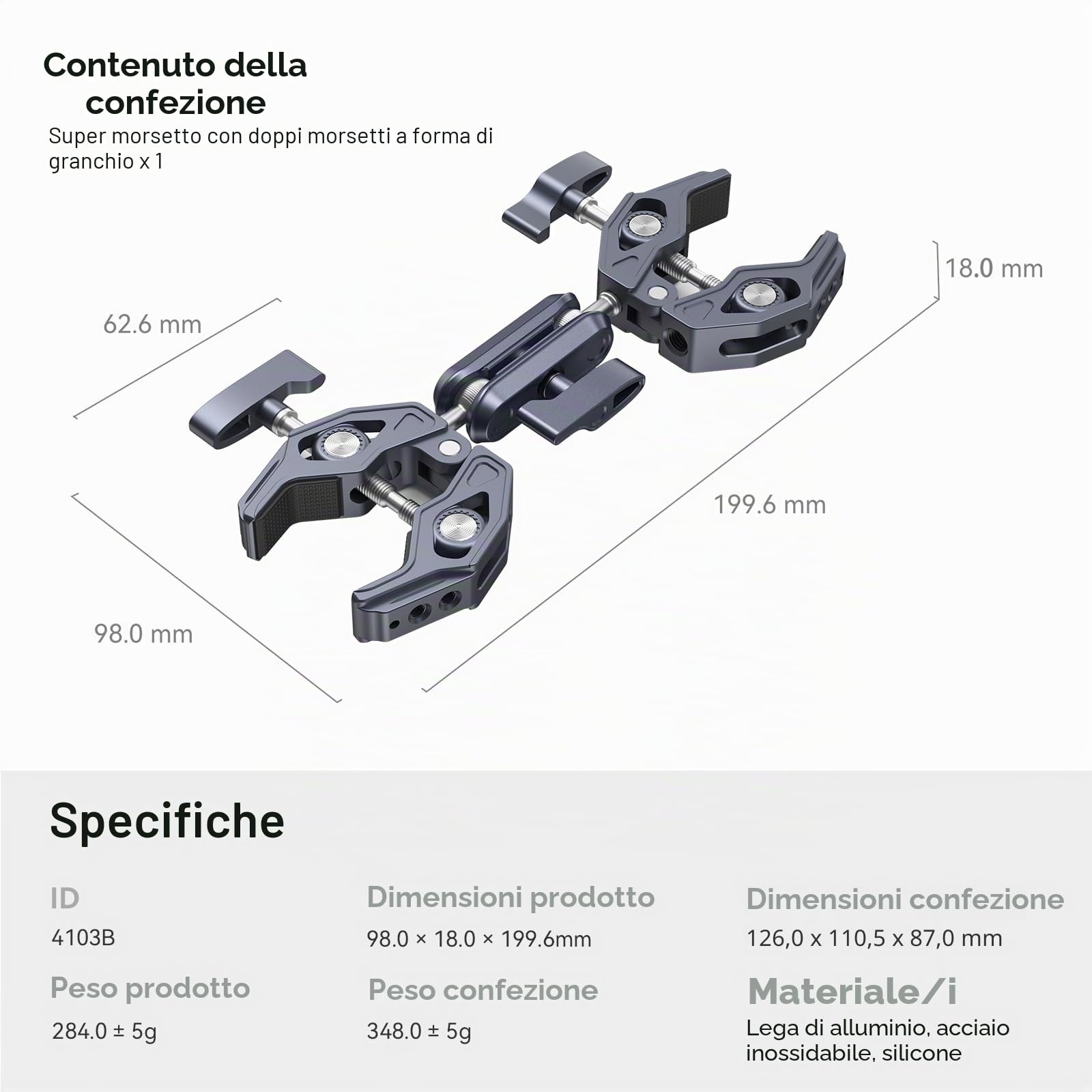 SMALLRIG Super Morsetto con Doppi Morsetti a Forma di Granchio, Magic Arm Doppio Adattatore Testa a Sfera per Action Camera, Treppiede, Riflettore Fotografico, Manubrio, Traversa - 4103B