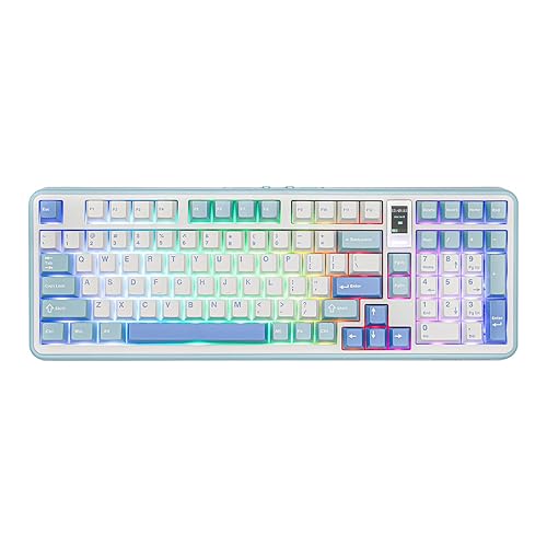 MechLands Vibe99 Wireless Gaming Keyboard with 1.06'' Screen, 96% Hot Swappable Creamy Mechanical Keyboard with Gasket Structure, BT5.0/2.4GHz/USB-C, 5-Layer Padding, RGB, NKRO for Win/Mac (Blue) - Blue