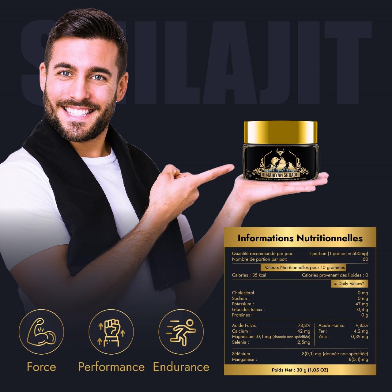 Shilajit | Shilajit Pure | Shilajit d'Himalaya Bio Purifié | Riche En Acide Fulvique, Hautement Concentré | Qualité PREMIUM 100% Pure | Sans OGM | Testé en Laboratoire | Cuillère Graduée Offerte