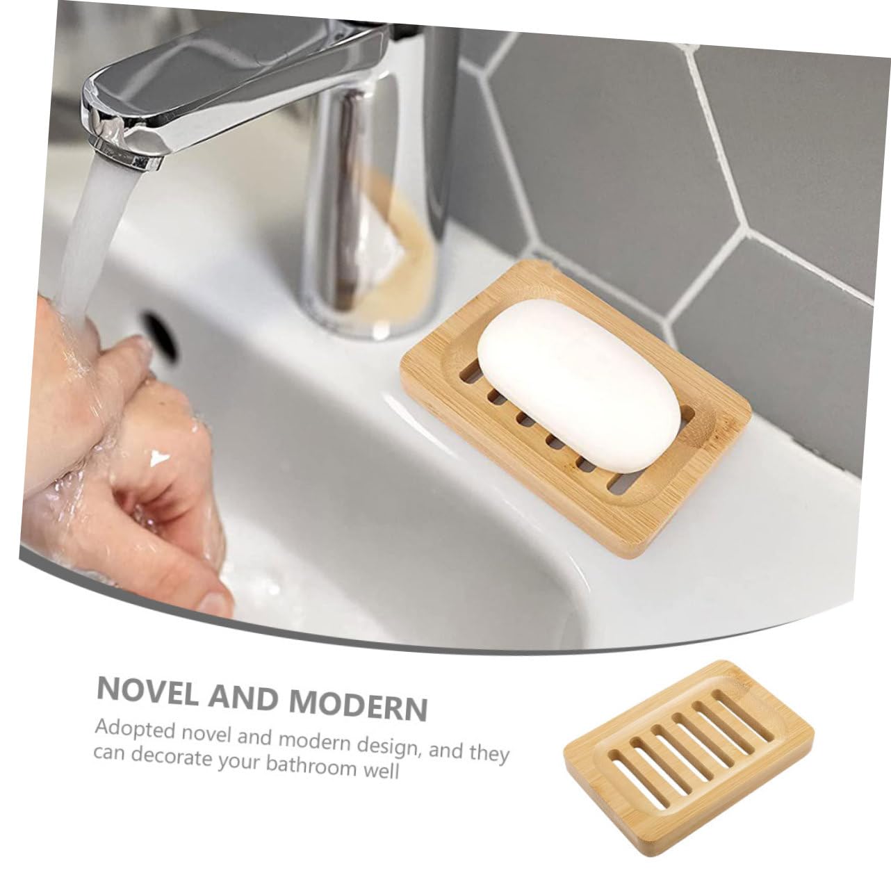 OUNONA 5 Piezas Soporte de Jabón de Bambú para Cocina y Jabonera con Drenaje y Soporte para Esponjas de Limpieza y Jabón Accesorio Práctico